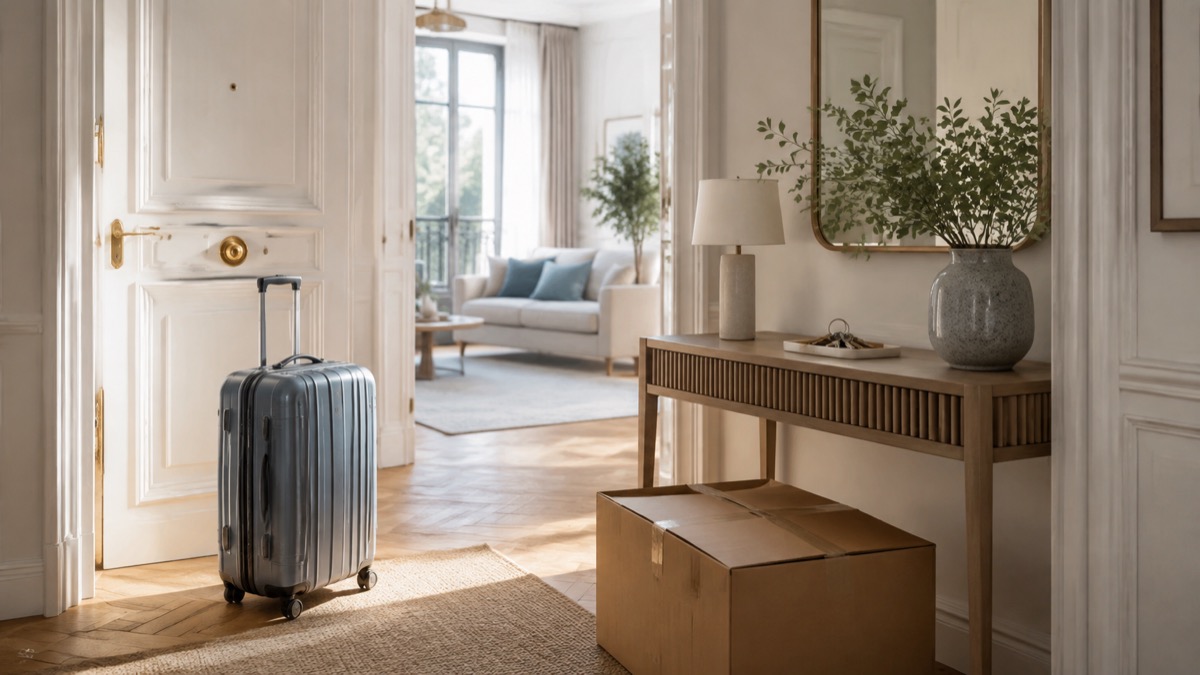 Valise et carton dans un logement, deux usages locatifs à comparer