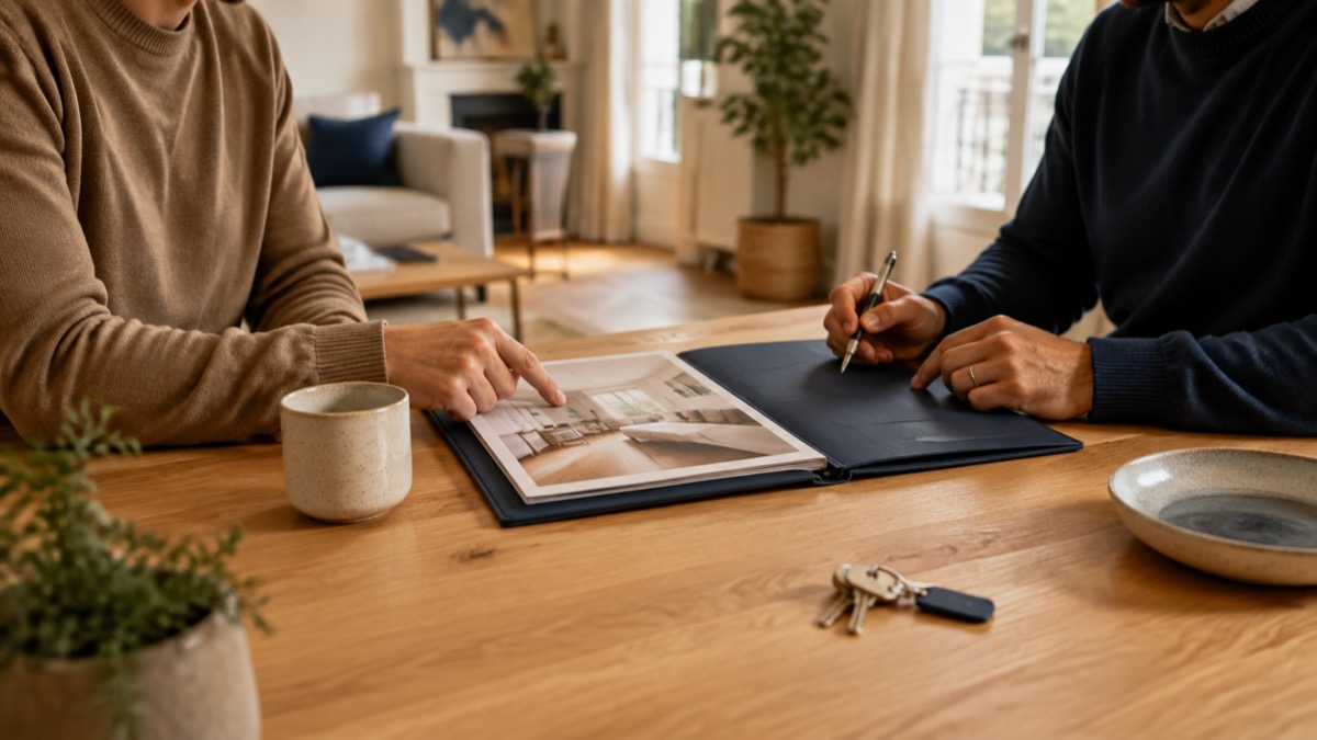 Échange autour du dossier d’un logement avec un professionnel