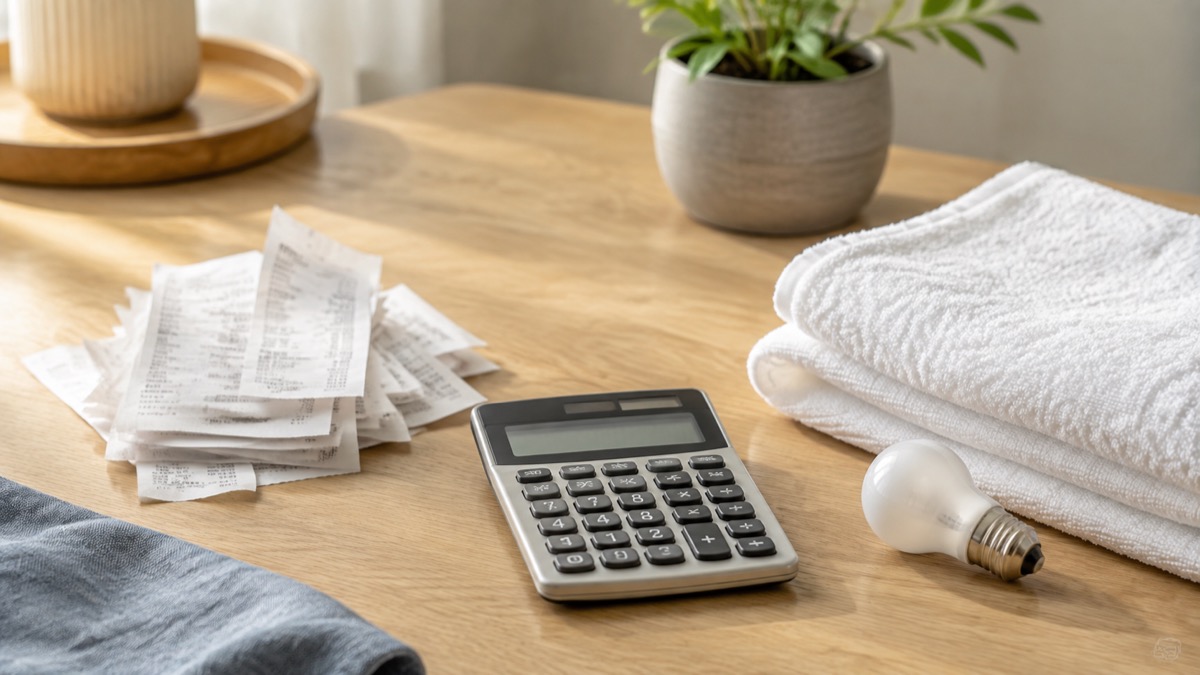 Factures, linge et calculatrice pour établir le budget du logement