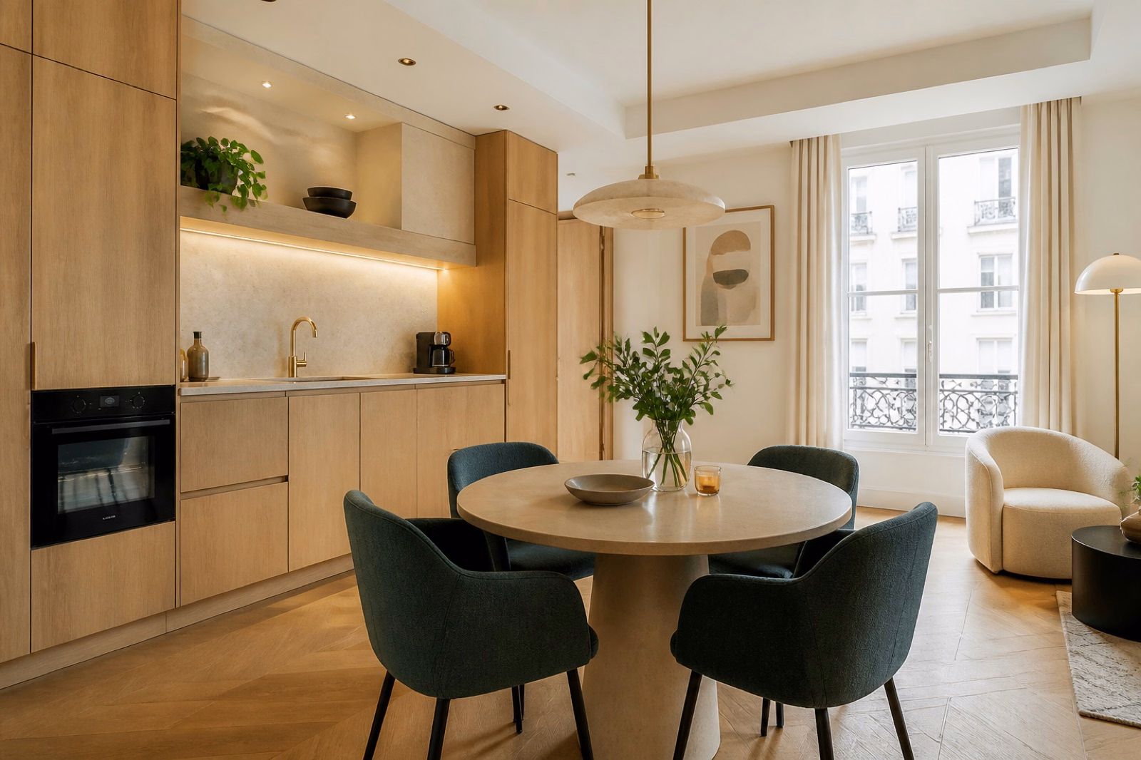 Cuisine moderne dans un logement meublé